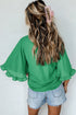 Rhinestone Lucky Graphic Tiered Bell Sleeve Blouse