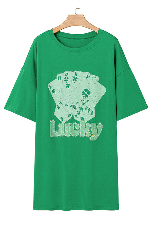 Rhinestone Lucky Poker Cards Oversized T Shirt Mini Dress