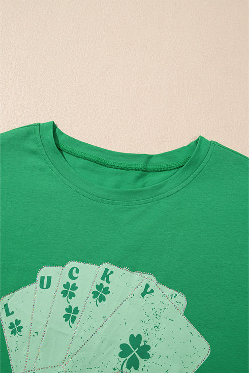 Rhinestone Lucky Poker Cards Oversized T Shirt Mini Dress