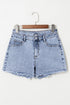 Rhinestone Patchwork Raw Hem High Waist Denim Shorts
