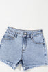 Rhinestone Patchwork Raw Hem High Waist Denim Shorts