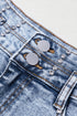 Rhinestone Patchwork Raw Hem High Waist Denim Shorts