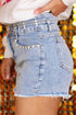 Rhinestone Patchwork Raw Hem High Waist Denim Shorts