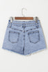Rhinestone Patchwork Raw Hem High Waist Denim Shorts