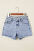 Rhinestone Patchwork Raw Hem High Waist Denim Shorts