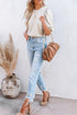 Rhinestone Pearl Embellished Puff Sleeve Top
