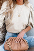 Rhinestone Pearl Embellished Puff Sleeve Top
