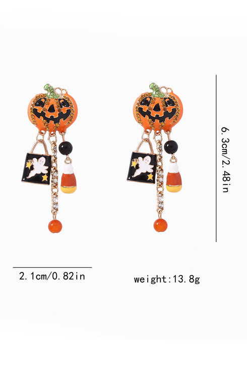 Rhinestone Pumpkin Ghost Tassel Statement Dangle Earrings