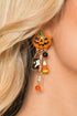 Rhinestone Pumpkin Ghost Tassel Statement Dangle Earrings