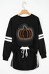 Rhinestone Pumpkin Graphic Varsity Striped Long Sleeve Top Drawstring Mini Skort Two Piece Set