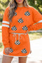 Rhinestone Pumpkin Print Long Sleeve Shift Skirt Set