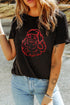 Rhinestone Santa Claus Graphic Crewneck Short Sleeve Stretch Knit Tee