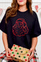 Rhinestone Santa Claus Graphic Crewneck Short Sleeve Stretch Knit Tee