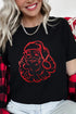 Rhinestone Santa Claus Graphic Crewneck Short Sleeve Stretch Knit Tee