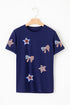 Rhinestone Star And Bow Graphic Crew Neck Shirt