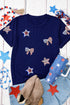 Rhinestone Star And Bow Graphic Crew Neck Shirt