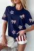 Rhinestone Star And Bow Graphic Crew Neck Shirt