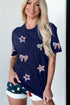 Rhinestone Star And Bow Graphic Crew Neck Shirt