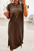 Rhinestone Western Graphic Side Slit Midi T Shirt Dress