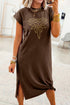 Rhinestone Western Graphic Side Slit Midi T Shirt Dress