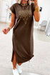 Rhinestone Western Graphic Side Slit Midi T Shirt Dress