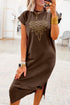 Rhinestone Western Graphic Side Slit Midi T Shirt Dress