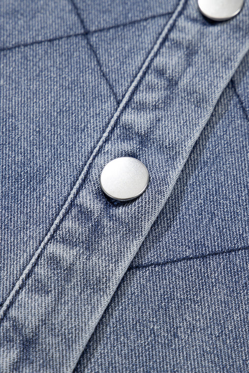 Rhombus Stitched Pattern Button Pocketed Denim Jacket