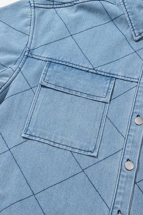 Rhombus Stitched Pattern Button Pocketed Denim Jacket