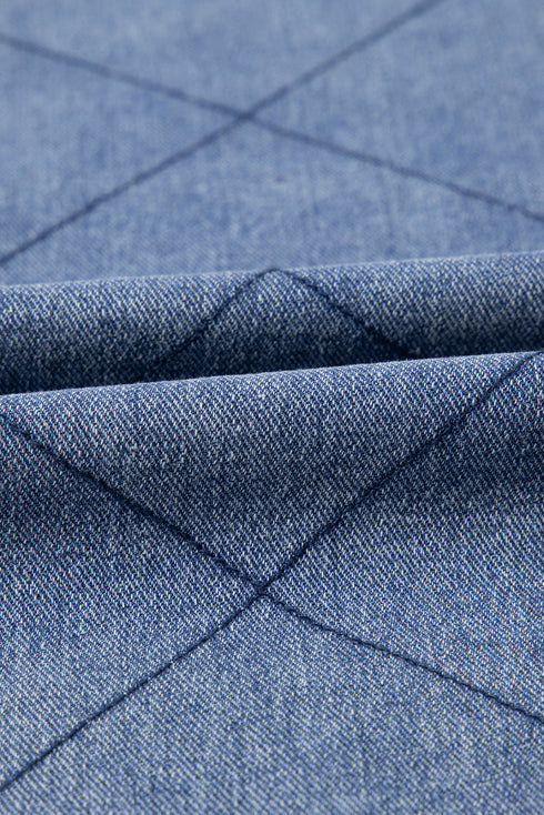 Rhombus Stitched Pattern Button Pocketed Denim Jacket