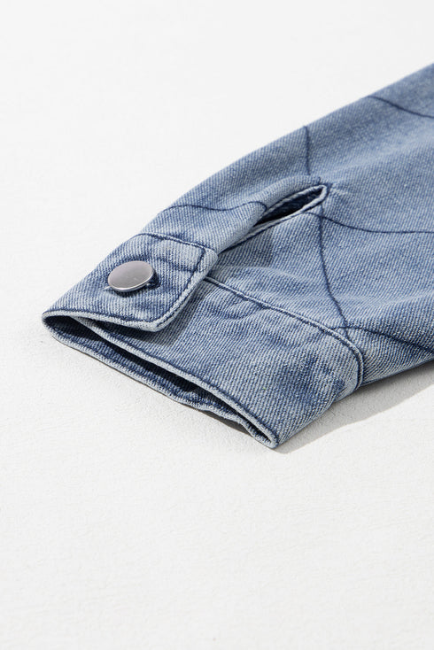 Rhombus Stitched Pattern Button Pocketed Denim Jacket