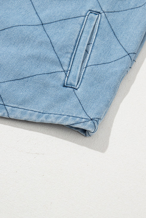 Rhombus Stitched Pattern Button Pocketed Denim Jacket
