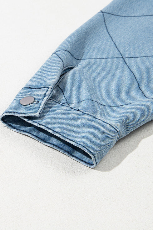 Rhombus Stitched Pattern Button Pocketed Denim Jacket