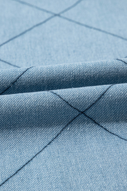 Rhombus Stitched Pattern Button Pocketed Denim Jacket