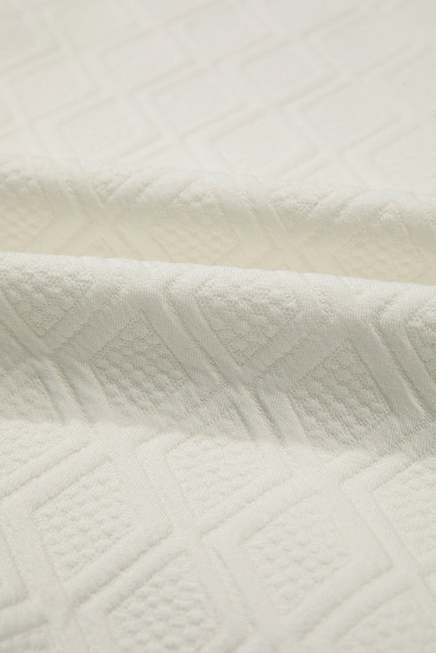 Rhombus Texture Contrast Stripe Collar Drop Shoulder Oversized Sweatshirt