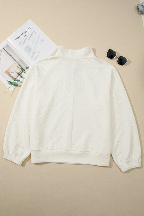 Rhombus Texture Contrast Stripe Collar Drop Shoulder Oversized Sweatshirt