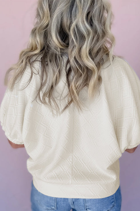 Rhombus Texture Contrast Stripe Collar Drop Shoulder Oversized Sweatshirt