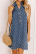 Rhombus Textured Collared Button Front Denim Mini Dress