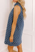 Rhombus Textured Collared Button Front Denim Mini Dress