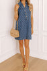 Rhombus Textured Collared Button Front Denim Mini Dress
