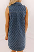 Rhombus Textured Collared Button Front Denim Mini Dress