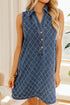 Rhombus Textured Collared Button Front Denim Mini Dress