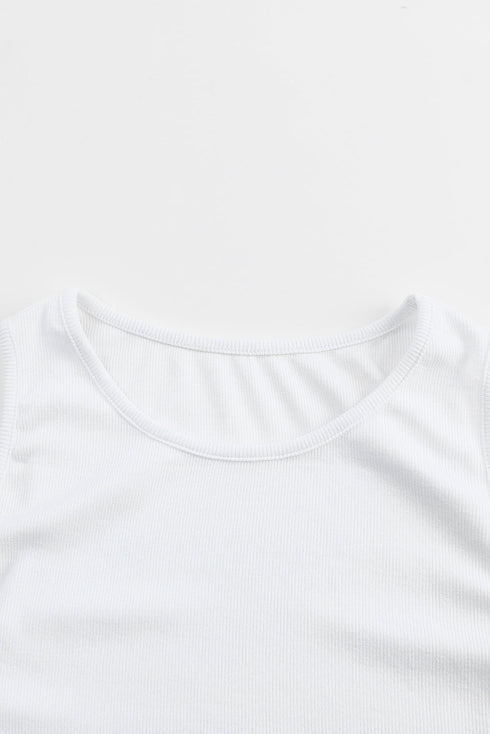 Rib Knit Crew Neck Sleeveless Crop Top