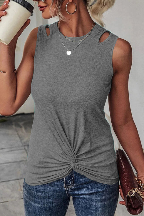 Rib Knit Cut-out Front Twist Tank Top