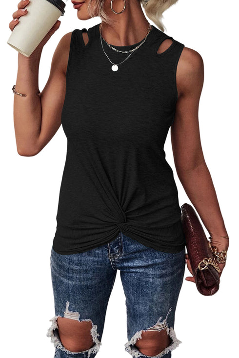 Rib Knit Cut-out Front Twist Tank Top