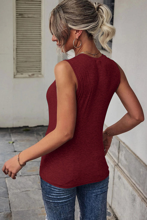 Rib Knit Cut-out Front Twist Tank Top