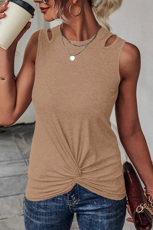 Rib Knit Cut-out Front Twist Tank Top