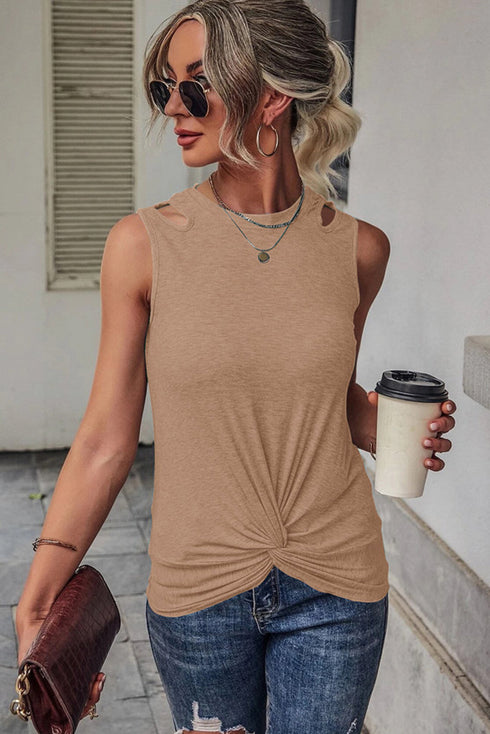 Rib Knit Cut-out Front Twist Tank Top