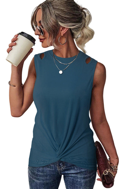 Rib Knit Cut-out Front Twist Tank Top