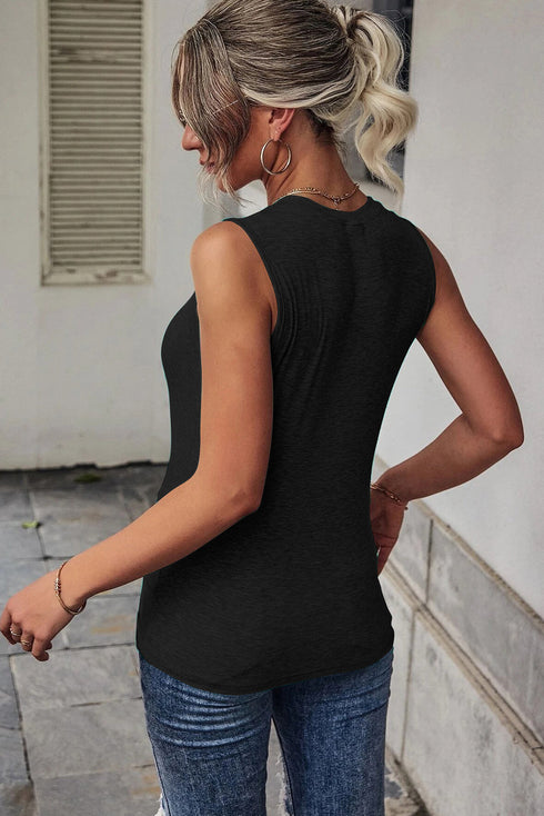 Rib Knit Cut-out Front Twist Tank Top