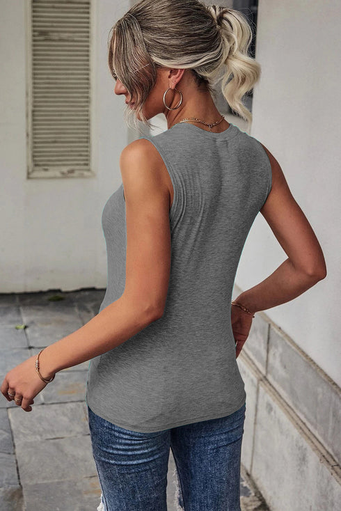 Rib Knit Cut-out Front Twist Tank Top
